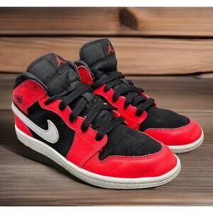 Nike Air Jordan 1 Retro Mid NBA Black Infrared Red Bred Shoes Boys Size 3Y